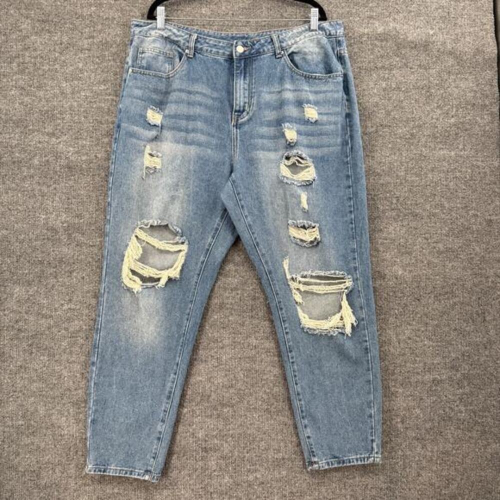 Shein Curve Womens Distressed Mom Jeans Size XXL 2XL High Rise Relaxed Ankle